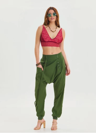 Khaki Bohemian Shalwar with Rope Detail and Elastic Waistband and Buttons 4554